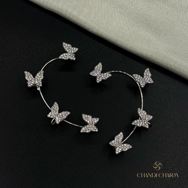 Silver Rhinestone Butterfly Ear Cuffs