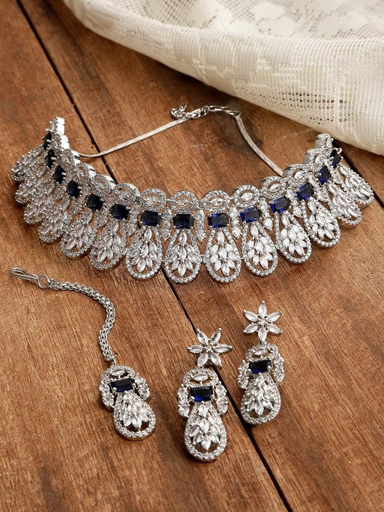 Chandicharm Silver AD-studded Jewellery Set