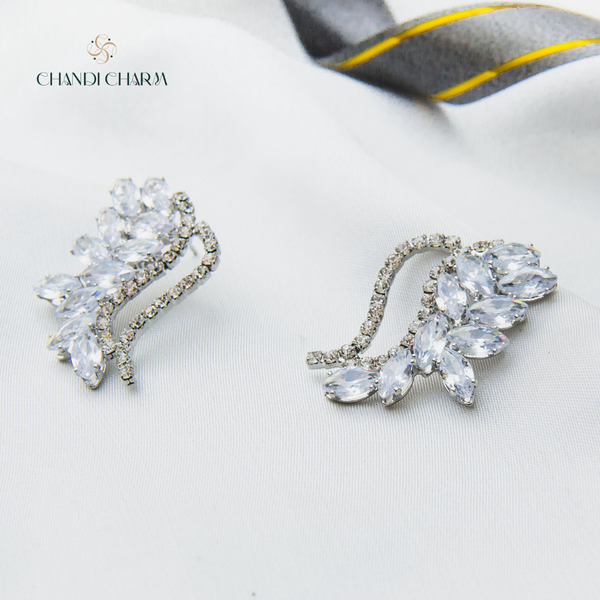 Feather Zircon Earrings - Silver