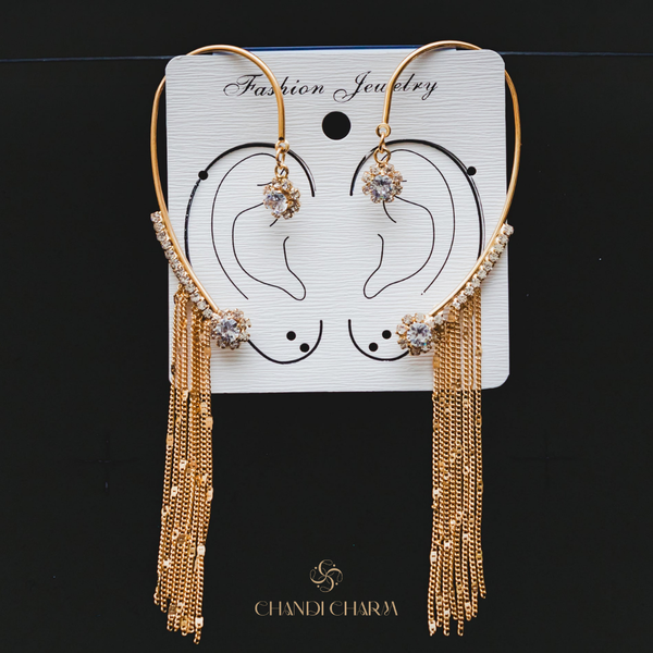 Rhinestone Chain Ear Cuffs - Gold