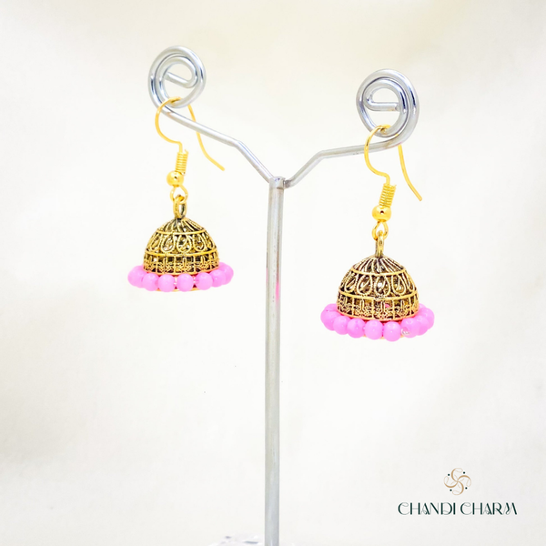 Pink Bead Jhumki