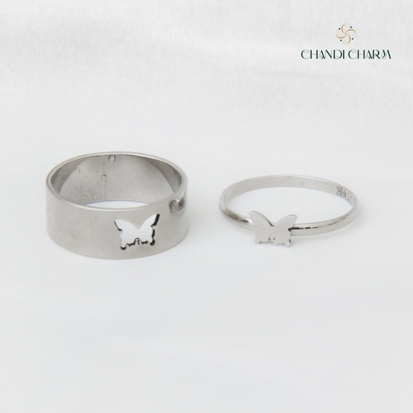 Butterfly Couple Rings - Silver