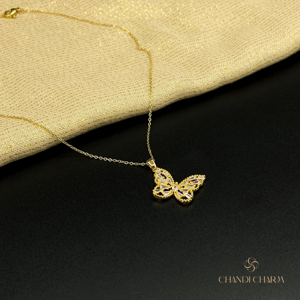 Golden Butterfly Zircon Locket